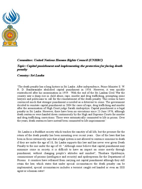 model united nations position paper sri lanka capital punishment