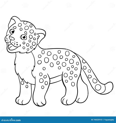 coloring pages  cute baby jaguar smiles stock vector
