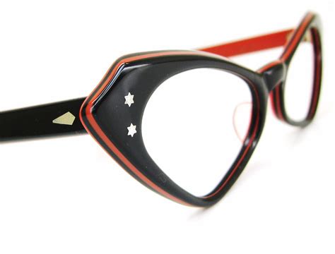 vintage black and red cat eye eyeglasses frame 1950s eyewear