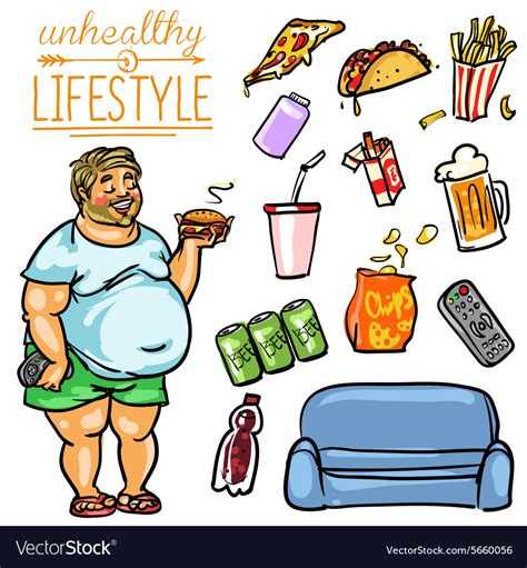 unhealthy lifestyle man royalty free vector image