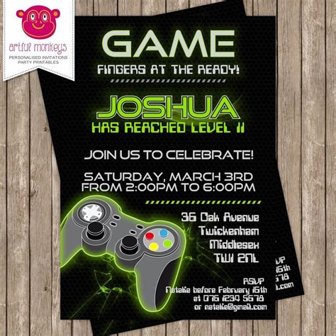 personalised video game party invitation diy printable  printed