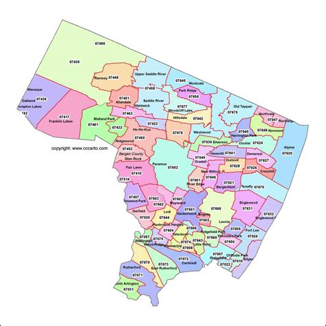 Bergen County New Jersey Zip Code Boundary Map