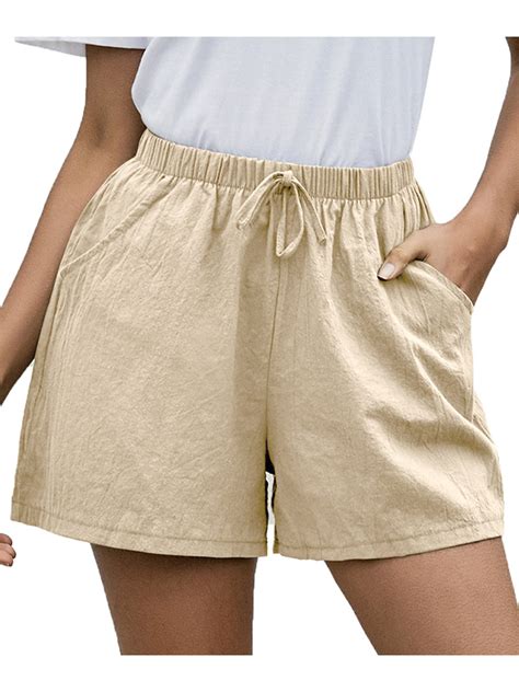 wodstyle womens cotton linen plain elastic waisted summer shorts lace  loose hot pants