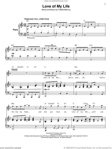 love of my life sheet music for keyboard or piano pdf sheet music