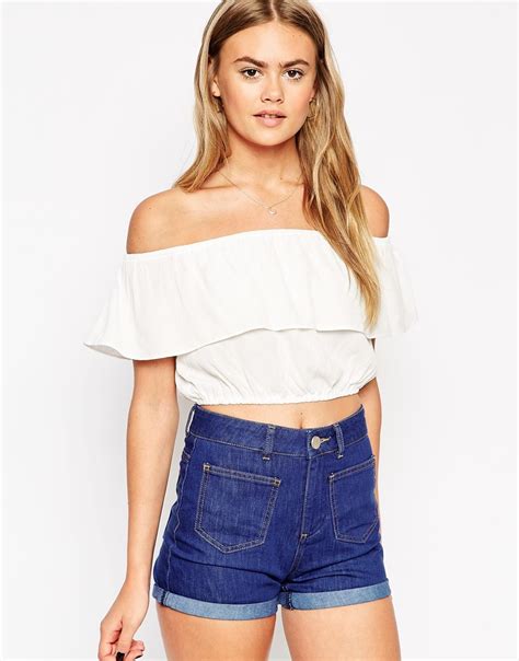 asos double layer   shoulder top  white lyst