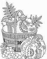 Coloring Autumn Pages Adult Fall Harvest Zentangle Crafts Dogs Basket Pumpkin sketch template