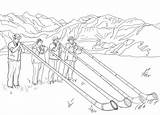 Alphorn Schweizer Ausmalbild Kleurplaten Spieler Wappen Malbilder Silhouetten sketch template