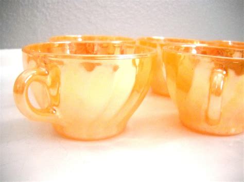 Vintage Sherbert Iridescent Orange Tea Cups Set By Rubysuevintage