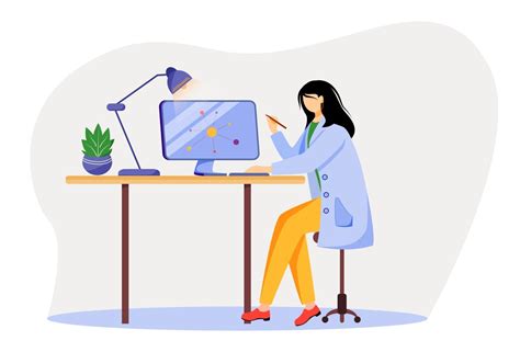 scientist  working place flat vector illustration woman  blue lab