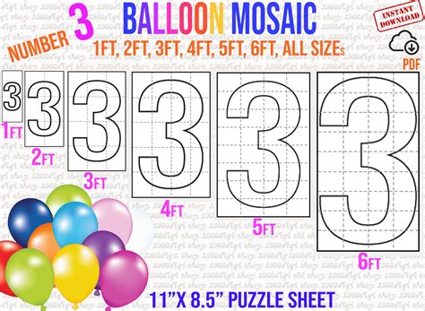 mosaic numbers number  mosaic balloon frame template  ft etsy