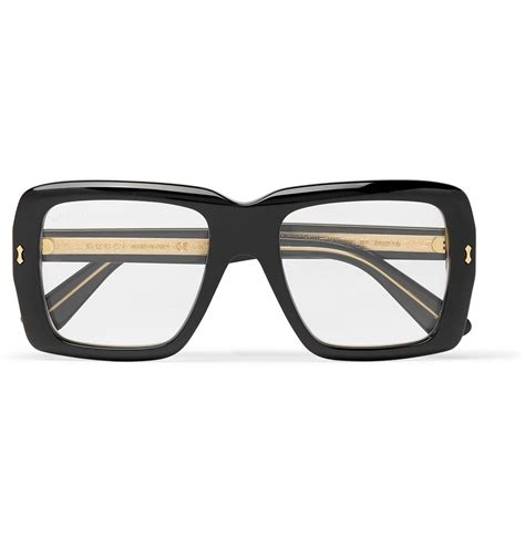 gucci square frame acetate and gold tone optical glasses in black for