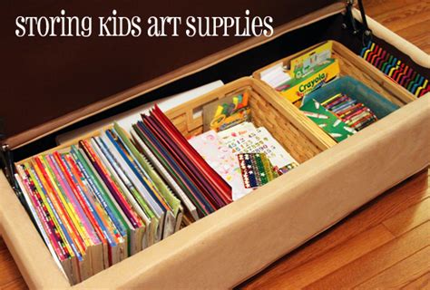 organizing kids art supplies store  baskets   ottoman