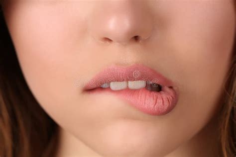 Miss Biting Her Lip Close Up Stock Image Image Of Neck Biting 76971353