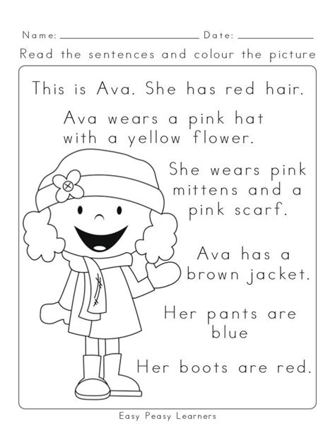reading comprehension activities reading  read  color