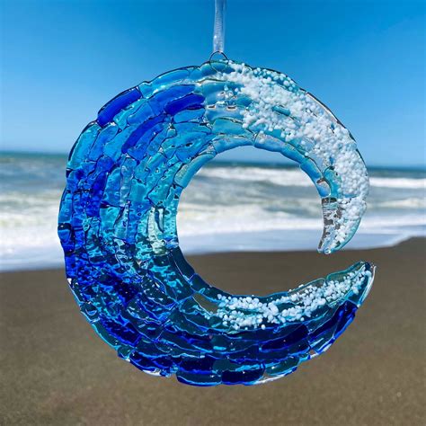 Fused Glass Ocean Wave Art Glass Wave Wall Decor Blue Ocean Etsy Canada