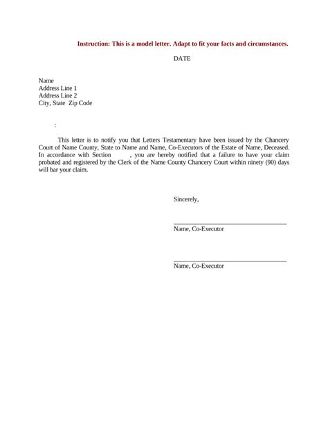 letter testamentary  template pdffiller