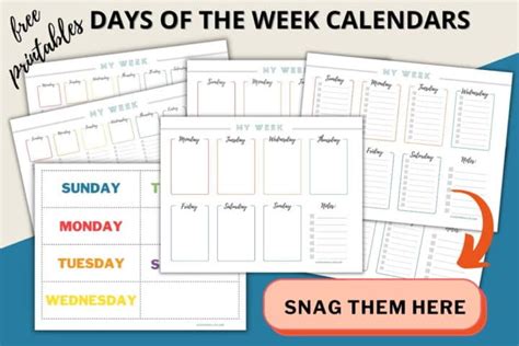 printable days   week calendar home  classroom love