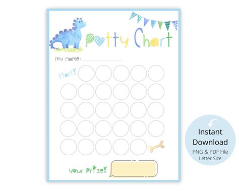 kids potty training chart blue dinosaur printable instant etsy