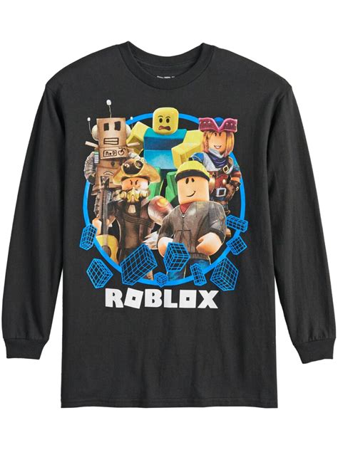 roblox boys black roblox geometric character long sleeve  shirt tee walmartcom walmartcom