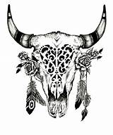 Skull Bull Longhorn Cow Skulls Drawing Tattoo Sketch Deer Head Silhouette Buffalo Drawings Bison Clipart Tattoos Boho Cliparts Outline Flowers sketch template