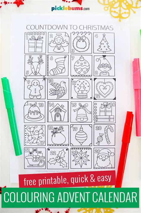 advent calendar colouring page  printable picklebums