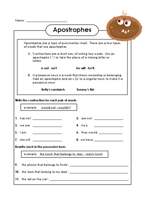 apostrophe practice worksheets  answers worksheets master