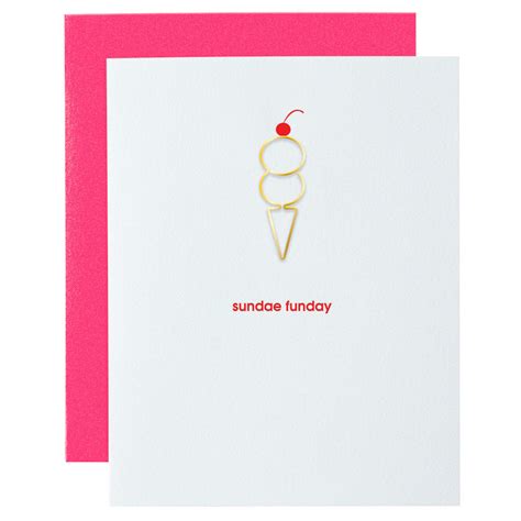 sundae funday ice cream cone paper clip letterpress card chez gagné