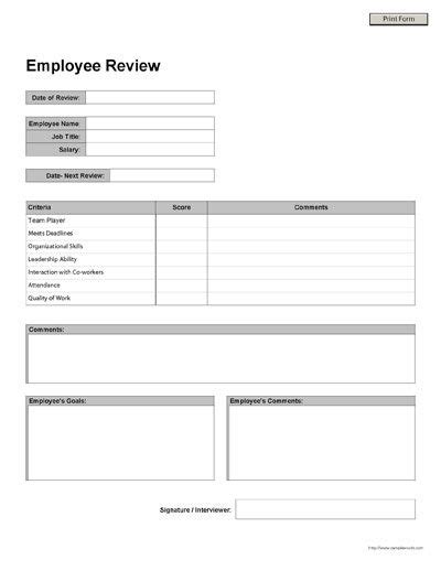 printable employee review form employee evaluation form