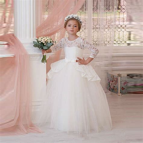 buy white ivory flower girls dresses for weddings long