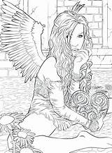 Coloring Pages Gothic Angel Adults Printable Goth Heart Getdrawings Xcolorings Color Getcolorings sketch template