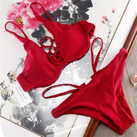 biqueno`s secret red girl pad bikinis women push up bra swimwear sexy