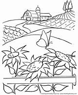 Coloring Farm Pages Barn Kids Scenes Printable Honkingdonkey Sunflowers Butterfly Print Farms sketch template