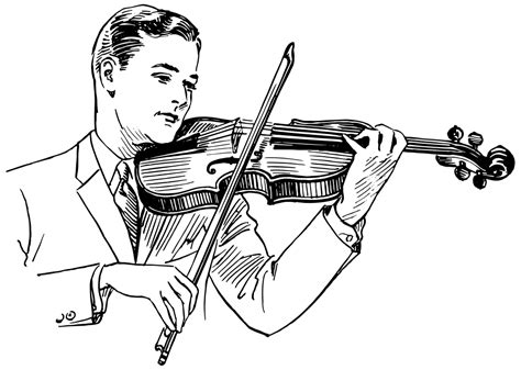 Onlinelabels Clip Art Vintage Man Playing Violin Line Art