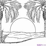 Sunrise Coloring Drawing Beach Drawings Pages Sheets Landscape Sunset Visit Set Colouring sketch template