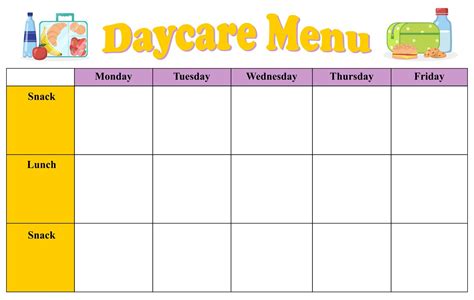 printable blank day care menus daycare lunch menu preschool lunch