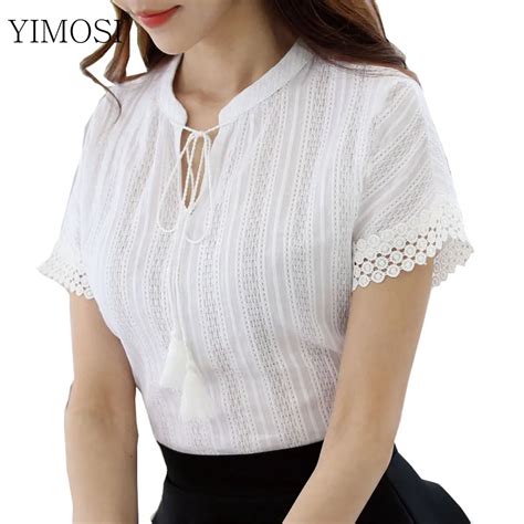 buy  cotton blouse shirt  summer short sleeve women blouses lace tops