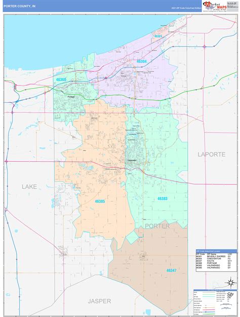 porter county  wall map color cast style  marketmaps