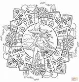 Halloween Coloring Mandala Witch Pages Village Mandalas Printable Books Drawing sketch template