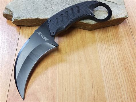 mtech stainless black   tactical karambit fixed blade neck knife