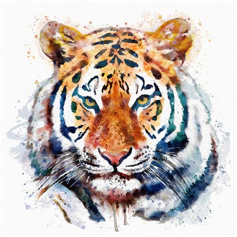 tiger head watercolor mixed media  marian voicu