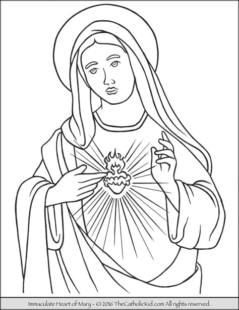 immaculate heart  mary coloring page thecatholickidcom
