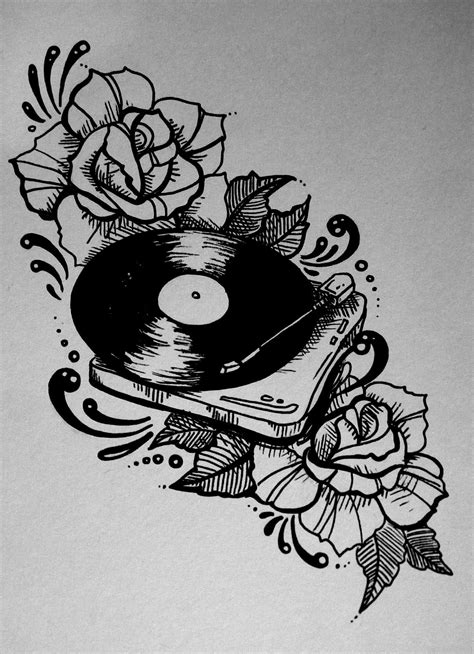 record player roses traditional tattoo style illustration flickr
