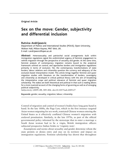 Andrijasevic Sex On The Move Gender Subjectivity And