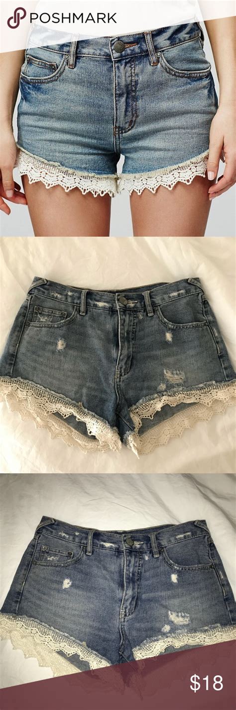 Free People Lace Trimmed Jean Shorts Lace Trim Jean Shorts Lace Trim