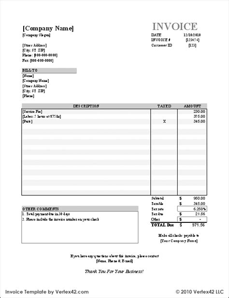 invoice template  excel