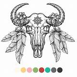 Skull Animal Coloring Cow Vector Bull Drawing Illustration Drawn Hand Skulls Graphicriver Buffalo Tattoo Pages Flowers Swatches Preview Color Background sketch template