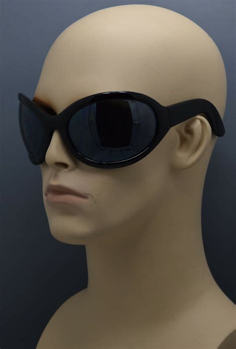 big gothic goth industrial bugeye bug eye bono wrap sunglasses black