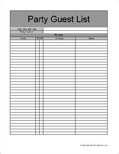 basic party guest list