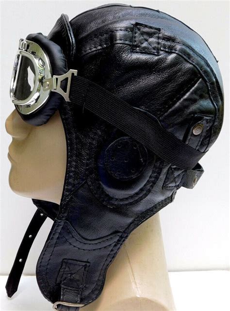 Wwii Handmade Genuine Leather Aviator Pilot Motorcycle Helmet Hat Cap