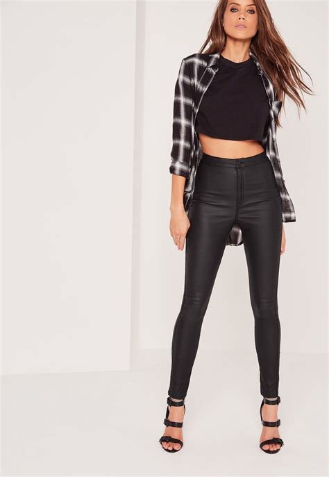 missguided jean moulant taille haute enduit noir vice